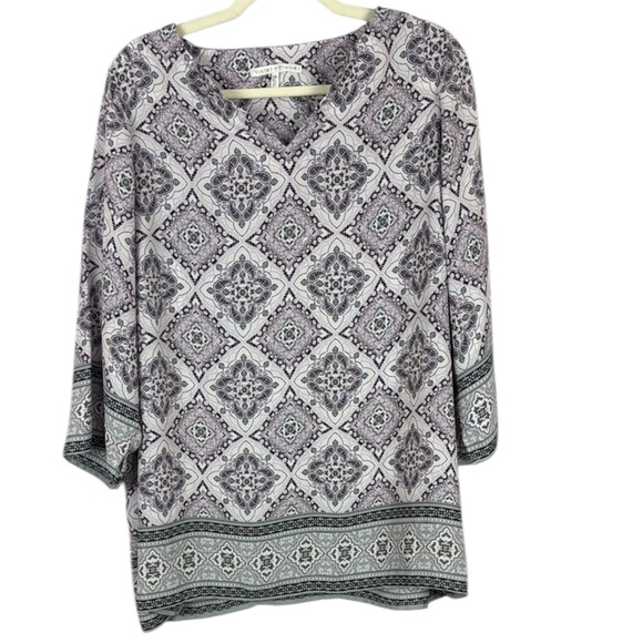 Violet & Claire Lilac Black and White 3/4 Sleeves Graphic Tunic Top Size 1X - Picture 1 of 11